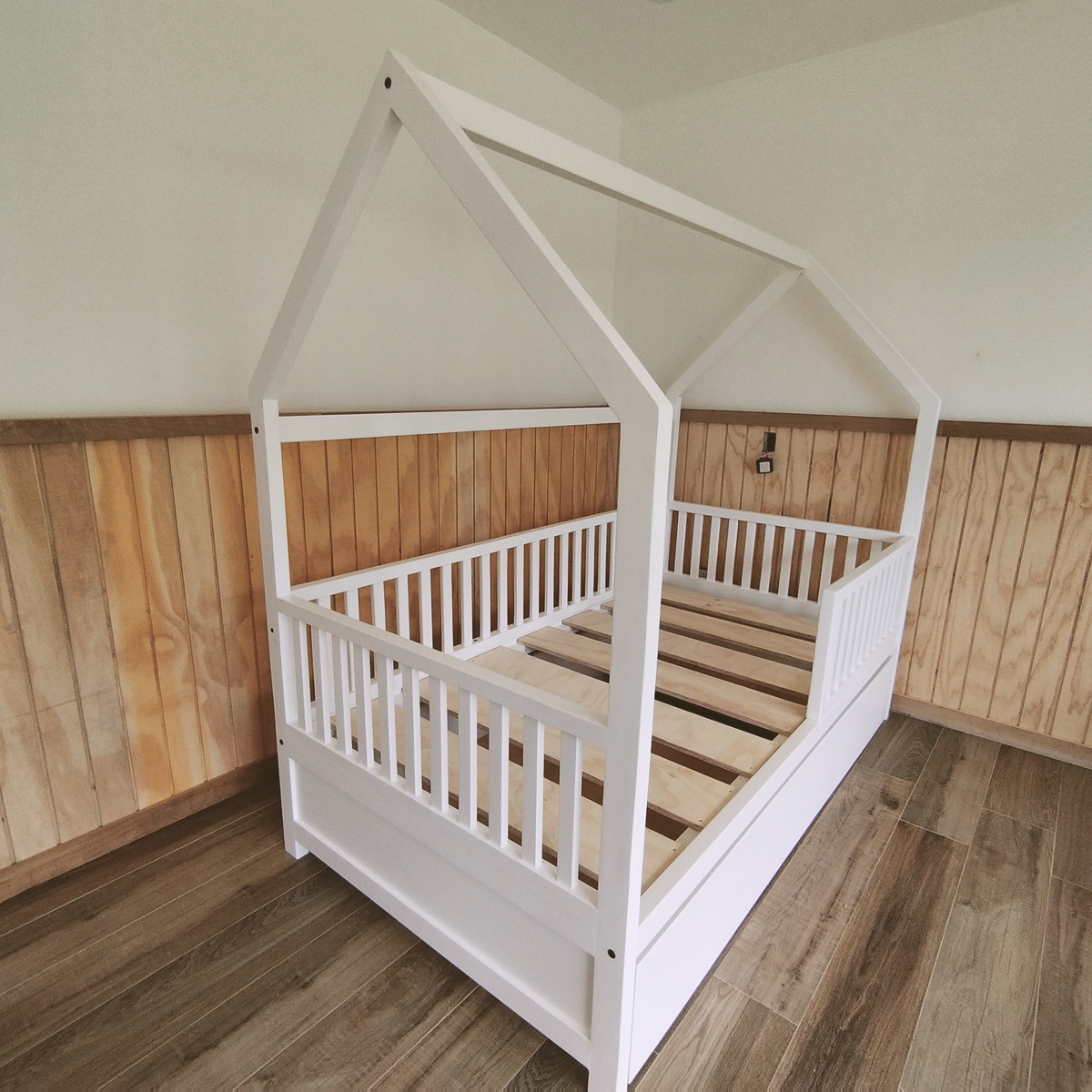 Cama Casita Infantil Montessori 1 Plaza Con Carro 1,90m